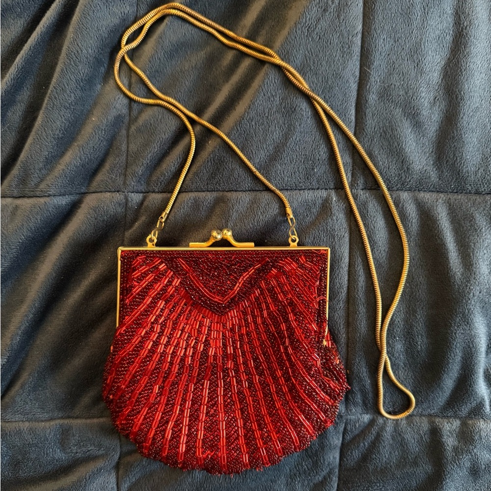Elegant Red Beaded Evening Bag